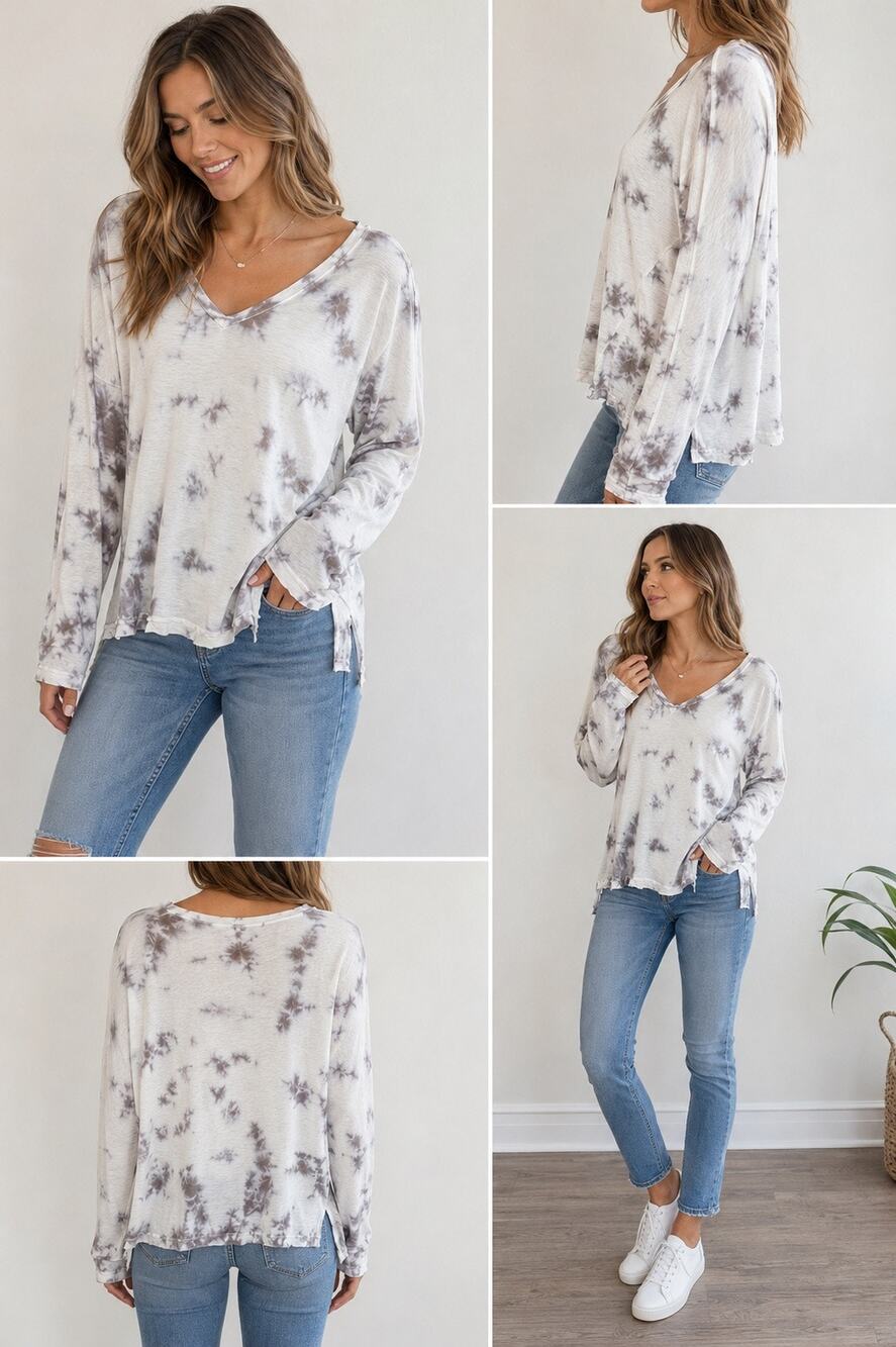 Young Fabulous & Broke NWT Tie Dye Long Sleeve V-Neck Top Size Medium Boho Soft